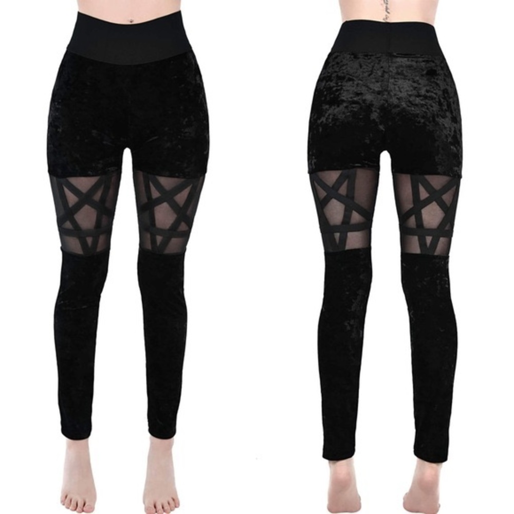 Killstar velvet pentagram Hellion leggings, large